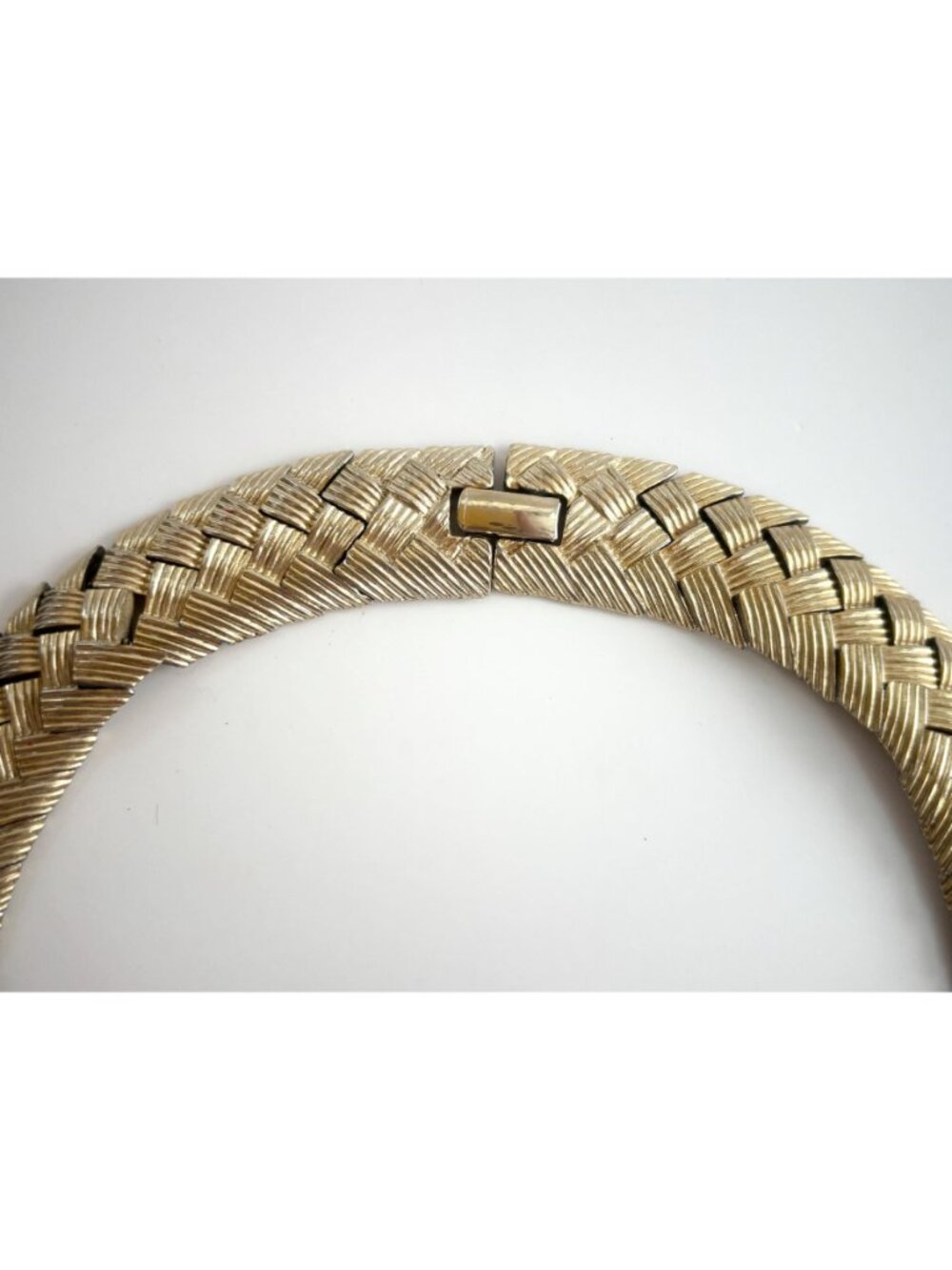 Woven Chunky Gold Toned Vintage Choker 80's Chevron Necklace - Picture 6 of 16